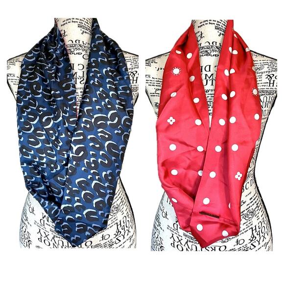 Louis Vuitton Accessories - Authentic Louis Vuitton Blue Animal Print Red Polka Dot Reversible Scarf Snood